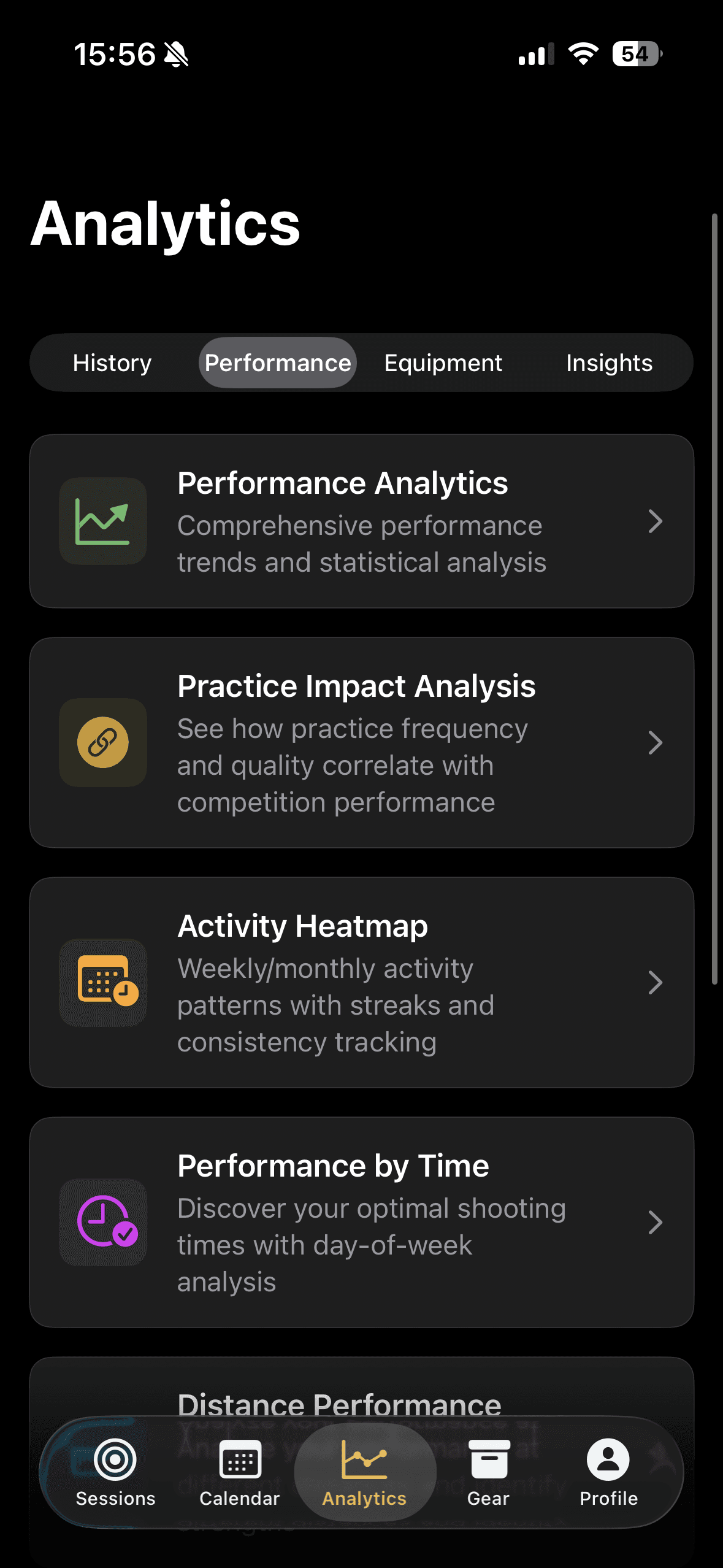 BowSmith analytics — performance, equipment, and insight categories
